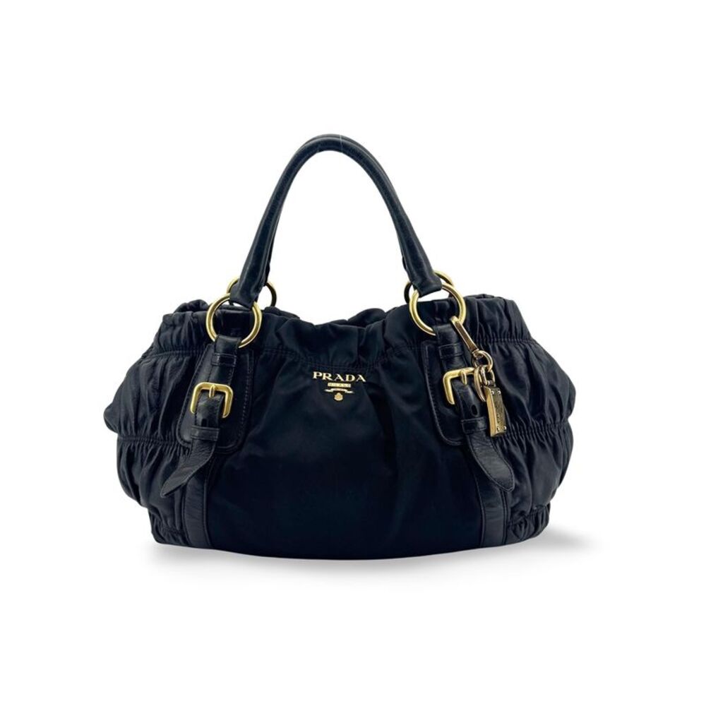 Prada Gaufre Convertible Satchel Leather And Tessuto Black Nylon Handbag
